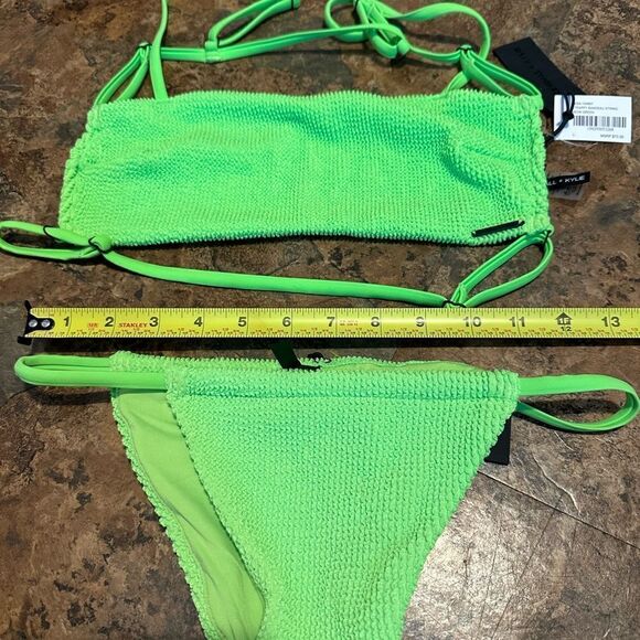 Kendall + Kylie Neon Lime Green Bandeau Strappy Swimsuit Bikini Set Sz L - Picture 5 of 5